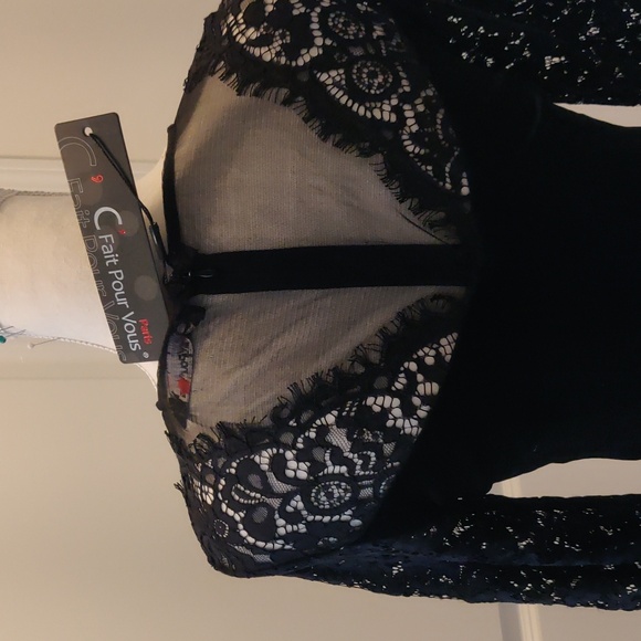 New!C' faitPourVousParis black velvet lace dress bell shape long sleeves Goth Bo - Picture 7 of 14